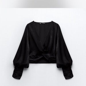 BRAND NEW with tags! Zara Knotted Satin Effect Blouse Black XS